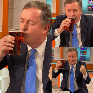 Piers Morgan slurping a pint
